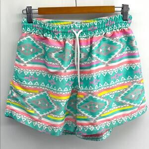 Chubbies elastic drawstring waist Aztec tribal print lined swim trunks sz L